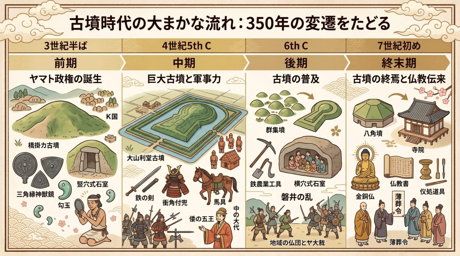前方後円墳など権力の象徴となった古墳が登場!日本という国の夜明け古墳時代について知ろう! - 日本史大好き!日本の歴史豆知識!