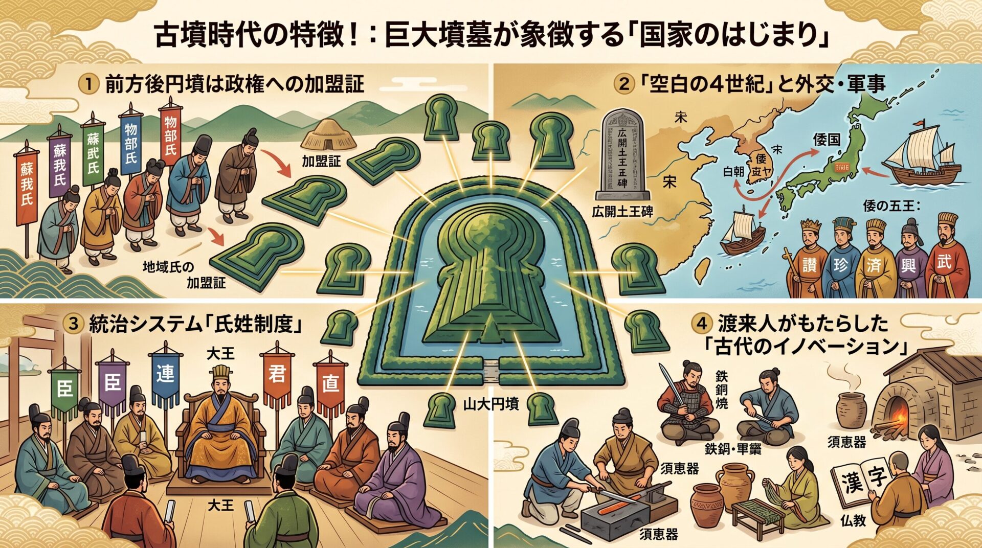 前方後円墳など権力の象徴となった古墳が登場！日本という国の夜明け