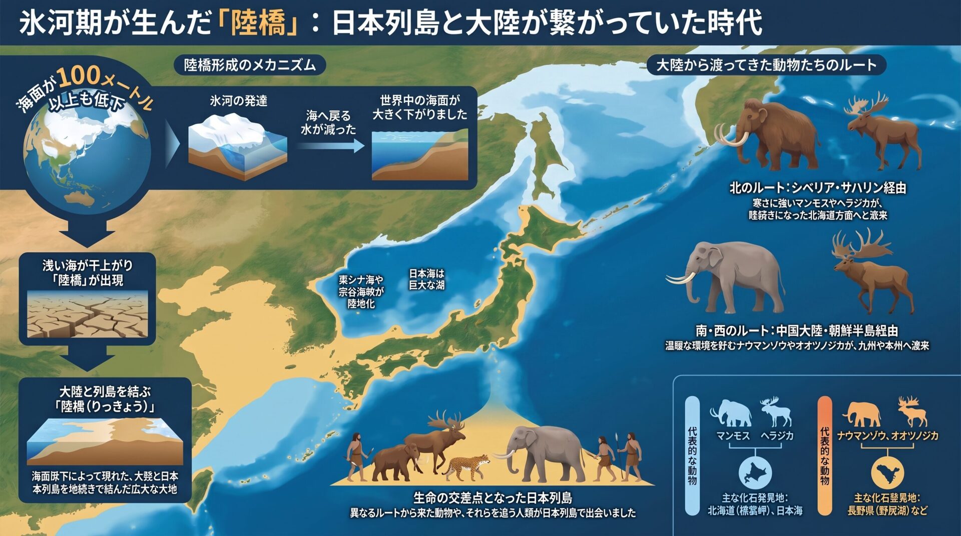 氷河期の陸橋と日本列島